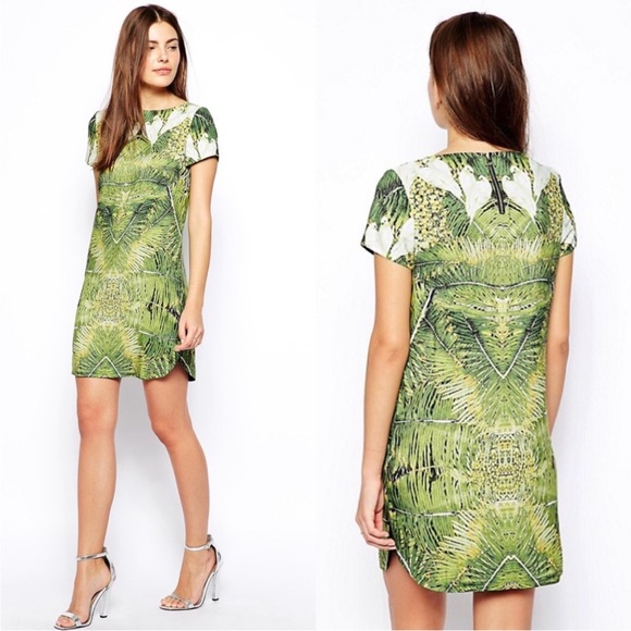 Ted Baker London Dresses & Skirts - Ted Baker London Dandri Shift Short Sleeve Dress Tropical Dove Olive Green Sz 6
